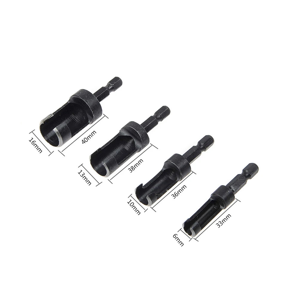 4 Piece 6mm 10mm 13mm 16mm Carbon Steel Wood Work Plug Cutter Cutting Power Tool Wood Plug Cutter Cutting Tool Drill Bit Set