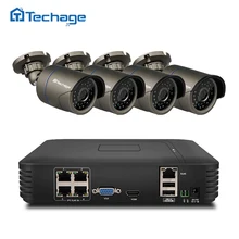 Techage 4CH 1080P HDMI NVR Kit POE CCTV System 720P 1.0MP IP Camera Outdoor IP66 Waterproof P2P Video Security Surveillance Set
