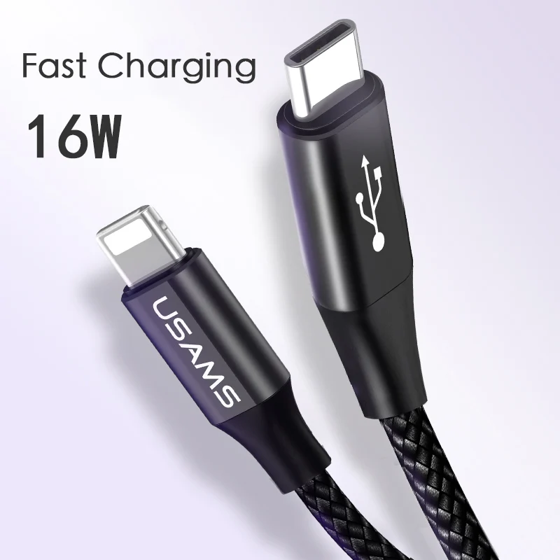 USAMS Тип C usb type до 8Pin 16 Вт быстрое зарядное USB кабель синхронизации Дата зарядный