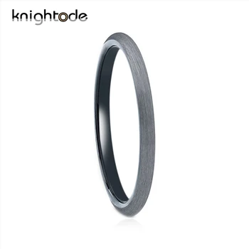 

Black Tungsten Carbide Ring 2mm Women Wedding Band Silvery Brushed Surface Dome Band