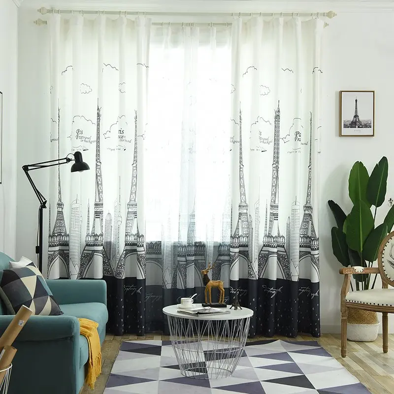 MENGERMEI Парижские занавески с изображением башни для гостиной спальни Kitcken обработки окна тюль затемненные шторы узор белый детская комната - Цвет: cloth curtain 3