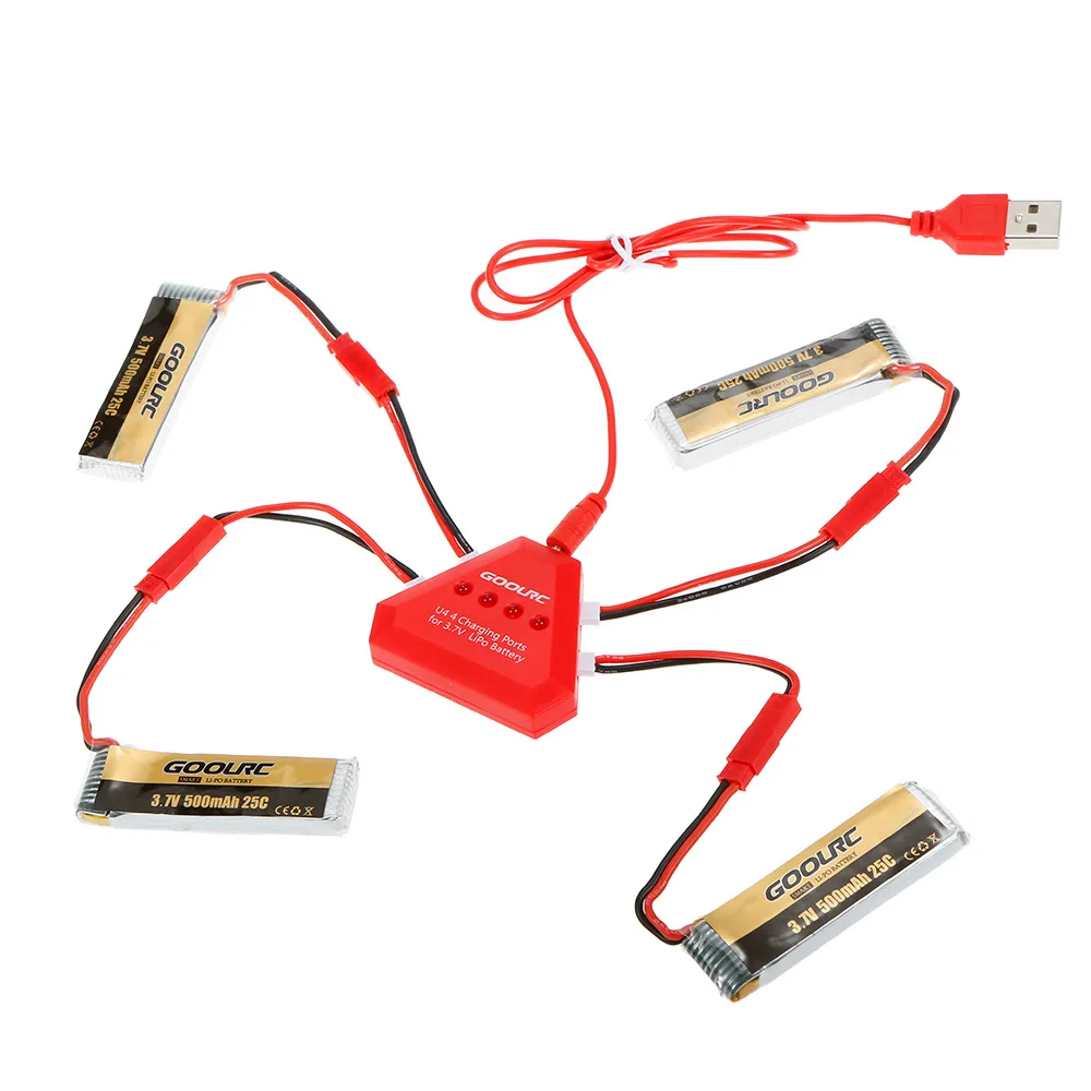 

4pcs 500mAh 3.7V 25C JST Connector LiPo Battery with 4 in 1 USB Charger for UDI U818A WLTOYS V959 V969 V979 RC Quadcopter