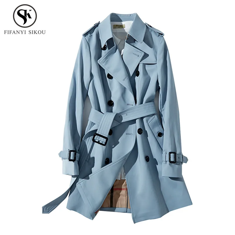 

Fashion England Style Classic Double Breasted High-end custom Trench coat women Plus size Slim High quality Overcoat LGP720