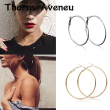 Nueva moda, astilla de oro rosa, Color dorado, grandes pendientes de aro, pendientes bohemios, pendientes de aro circular para mujer, joyería de fiesta(China)