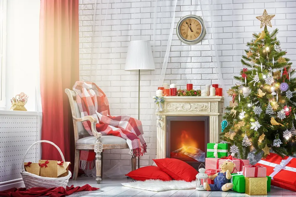 

5x7ft Christmas Party Photo Backdrop Pet Photo Background Household Live Video Christmas Fireplace Photo Newborn Photography
