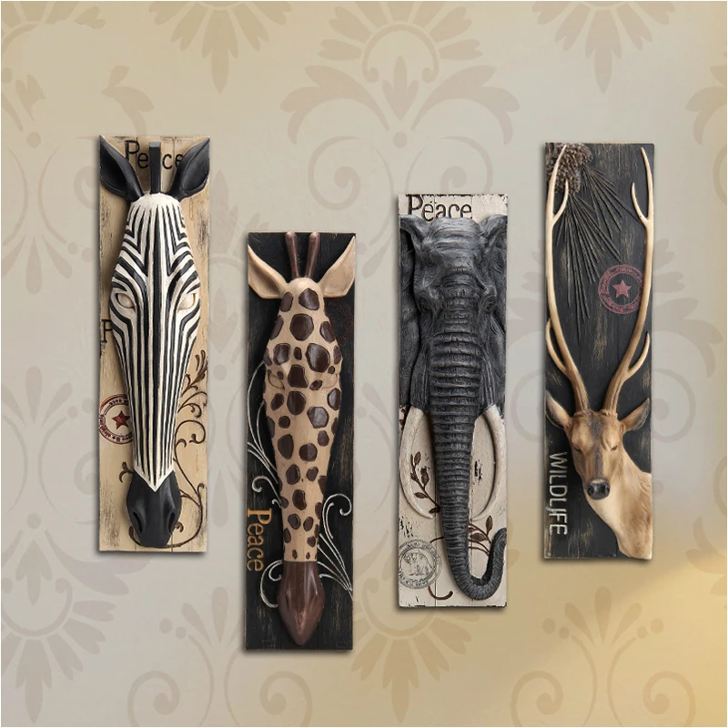 

Wall Hanging Resin Craft Ornaments Virgin Forest Theme Retro 3d Sculpture Animal Head Decoration Creative Home/bar Decoration