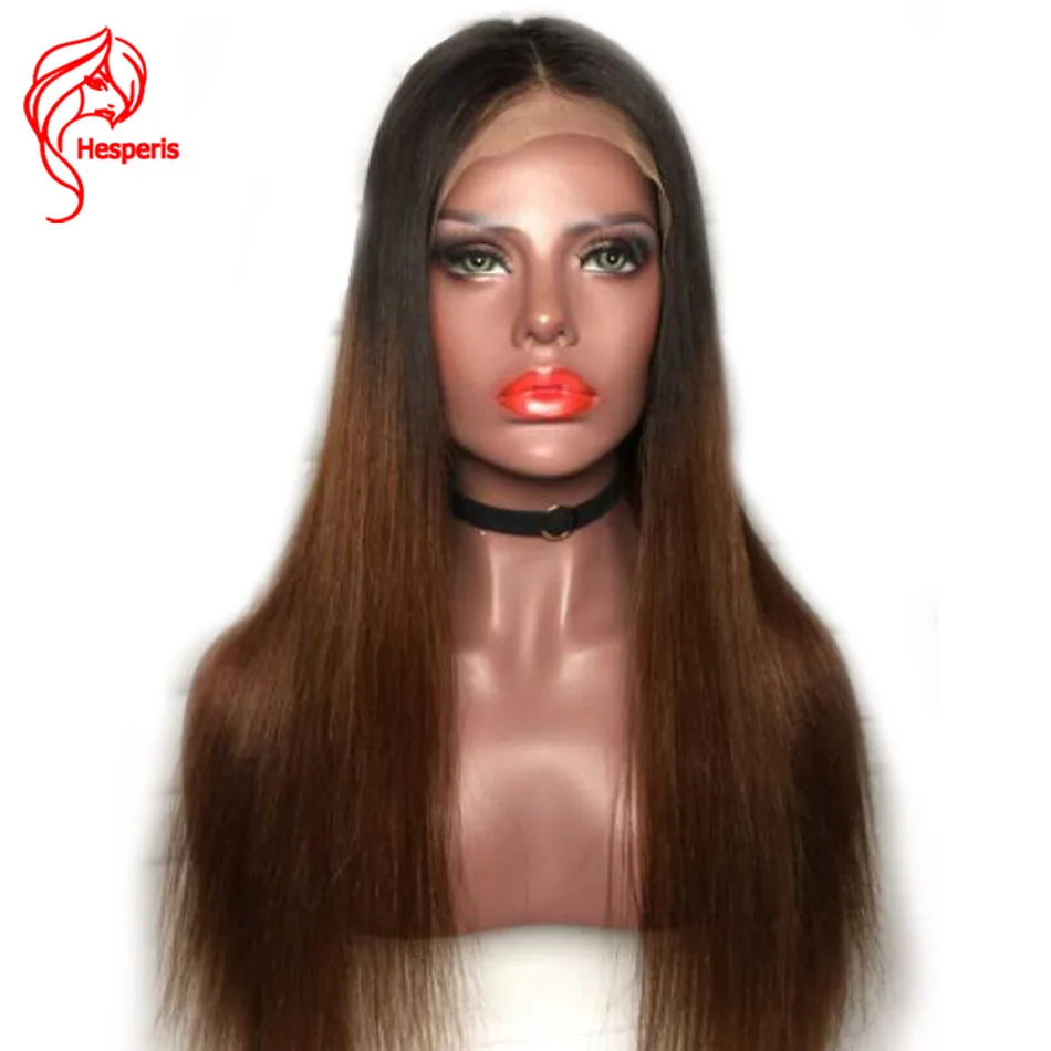 Hesperis 360 Омбре парик на кружеве Шелковый страйт индийский Реми 360 кружевные передние человеческие волосы парики предварительно выщипанные двухцветные парики на кружеве
