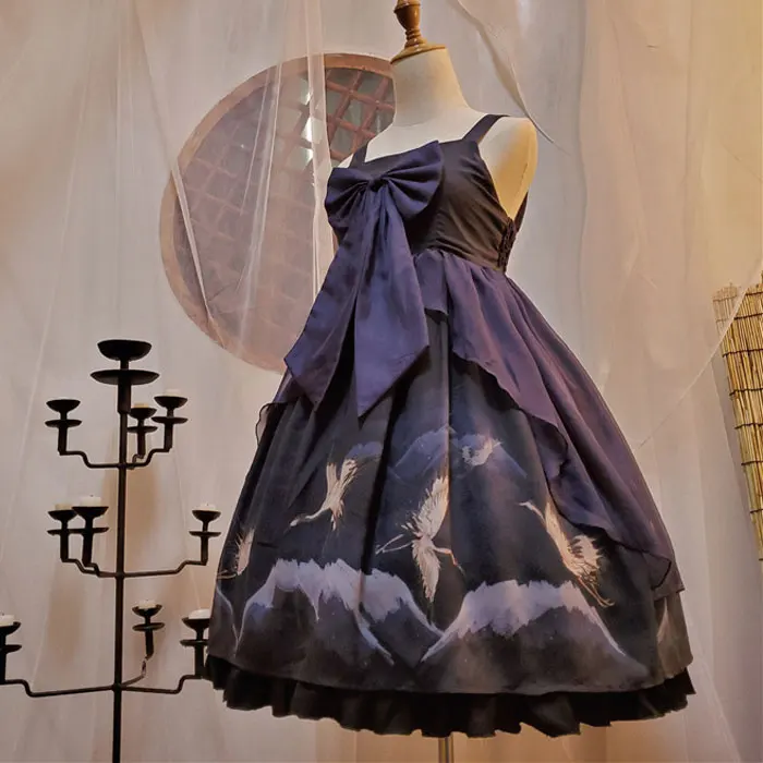 

Cranes Far Away ~ Vintage Chiffon Summer Dress Printed Casual Lolita Dress
