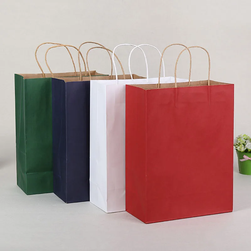 60pcs/lot Solid Color Kraft Paper Goodie Gift Bags With Handle Baby