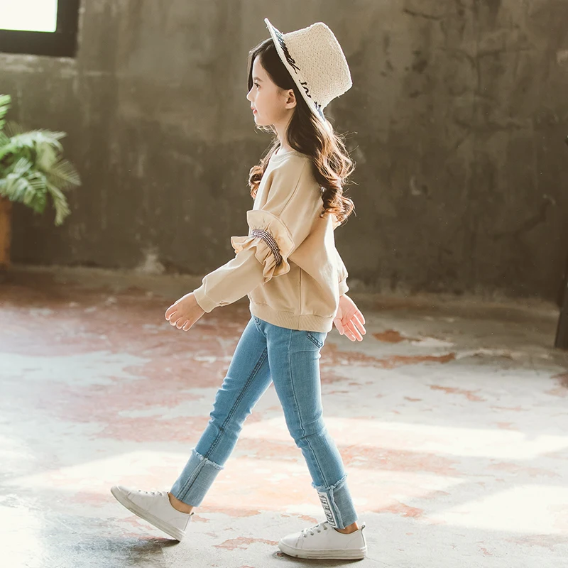 Girls Clothes - 2pcs Kids Clothes for Girls (8-12 Years) - Teen Clothes Solid Tracksuit Denim Pants - Spring Autumn Clothing image 3