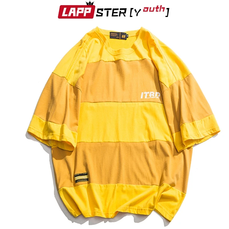 

LAPPSTER Men Stipred Harajuku Tshirts Summer 2019 Mens Korean Fashion Streetwaer Oversized Tops Tees Couple Casual Loose T-shirt