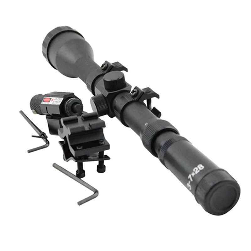 

Cheap New Tactical airsoft 3-7X28 Air Gun Rifle Optics Cross Reticle Scope With Free Mounts For Outdoor Hunting Telescope
