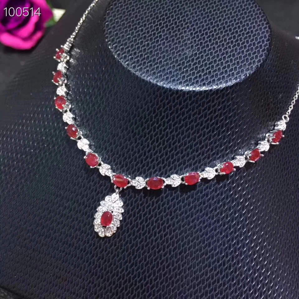 С натуральным красным Рубином драгоценный кулон ожерелье S925 серебро натуральная жемчужная цепочка Роскошный чехол-портмоне в ретро-стиле с цветочно-фруктовым рисунком, женские вечерние подарок ювелирные изделия