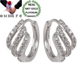 

OMHXFC Wholesale European Fashion Woman Girl Party Birthday Wedding Gift Wing AAA Zircon 18KT White Gold Hoop Earrings EH161