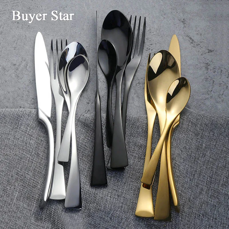 

8-24PCS Buyer Star Stylish Tableware Set Flatware Cutlery Stainless Steel Utensils Kitchen Dinnerware Include Knife Fork Spoon