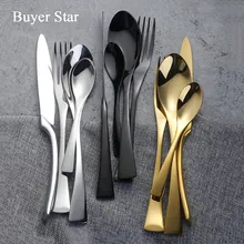 Kupujący gwiazda stylowy zestaw stołowy sztućce sztućce ze stali nierdzewnej 304 naczynia naczynia kuchenne obejmują nóż widelec łyżka 18/10