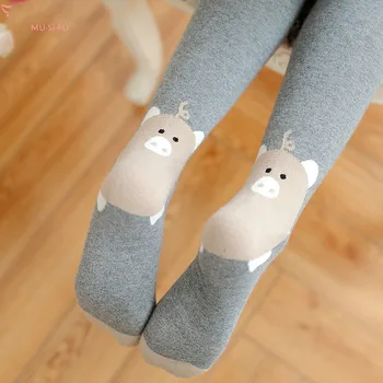 

2pcs/lot New Heel Cartoon Piglets Print Jacquard Pantyhose Pure Color Cotton Autumn High Quality Bottoming Stockings