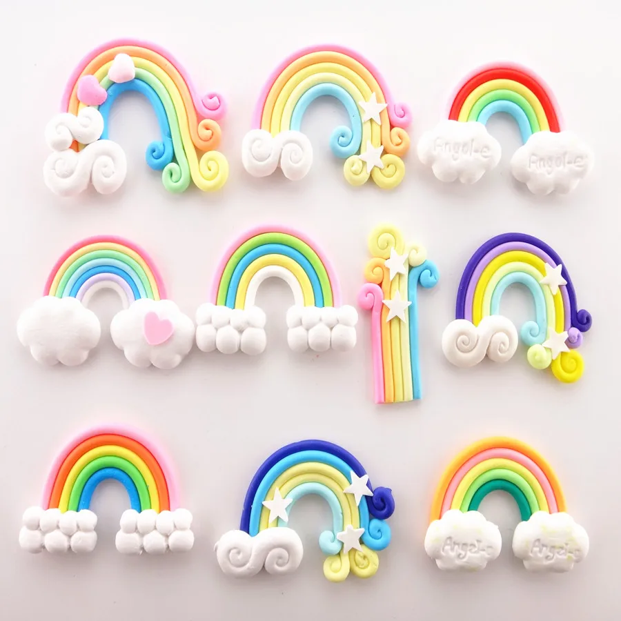 10 шт./партия 55*38 мм Kawaii мягкая глина Радуга Кабошоны ручной работы из смолы
