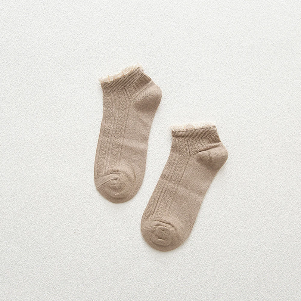1 пара Для женщин бамбуковое волокно короткие носки милые кружевные гофрированные одноцветное Цвет Повседневное дышащие женские носки