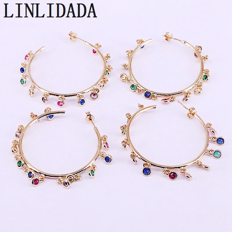 Серьги-гвоздики золотистые с разноцветным фианитом 3 пары | Украшения и