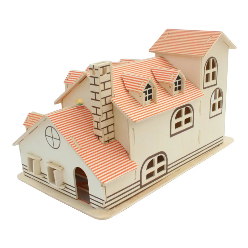 141Pcs/Set Blocks Woodcraft Construction Dollhouse Kit 321x195x190mm 3D Wooden Doll Houses Villa House Model Puzzle Children Toy