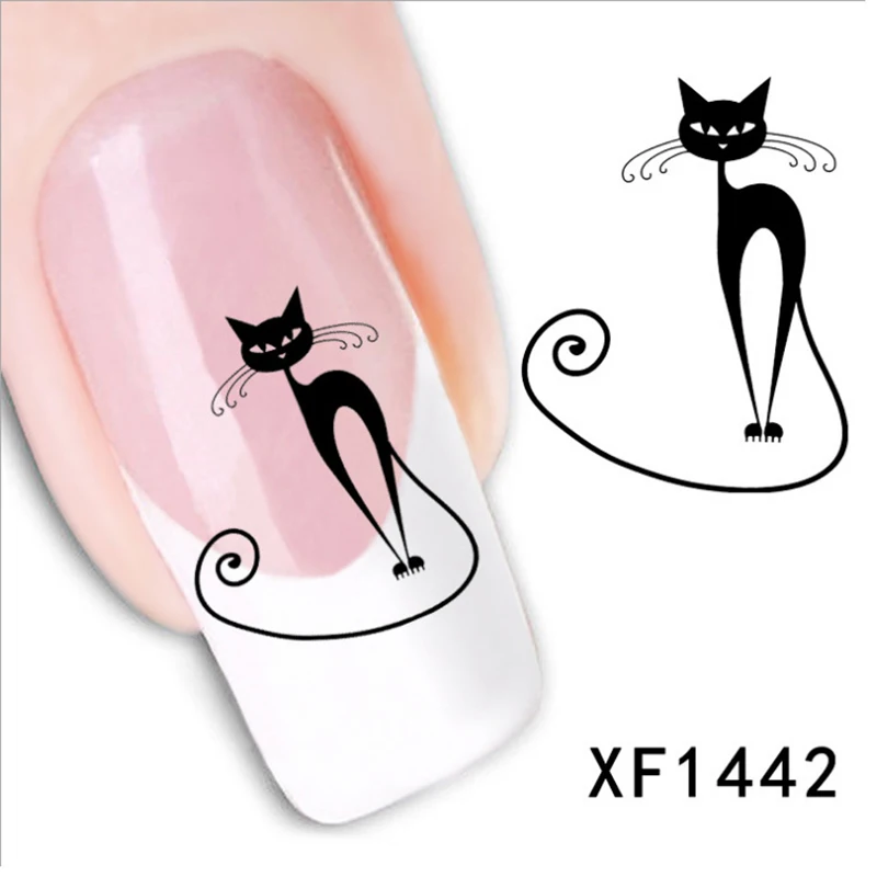 

Hot Style 2 sheets Watermark Black Cute Cat Design Nail Decals DIY Nail Sticker Decoration Tools