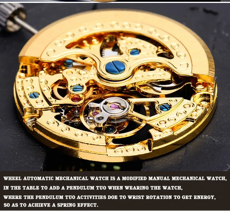 BINGER Luxury Gold Automatic Watches Skeleton Fashion Business Watch Men Mechanical Wristwatch Full Steel relogio masculino
