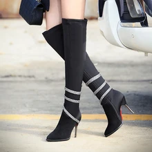 Fashion Glitter Over-the-Knee women boots High Thin Heels sexy party Kinght boots women shoes Full Grain Leather winter boots