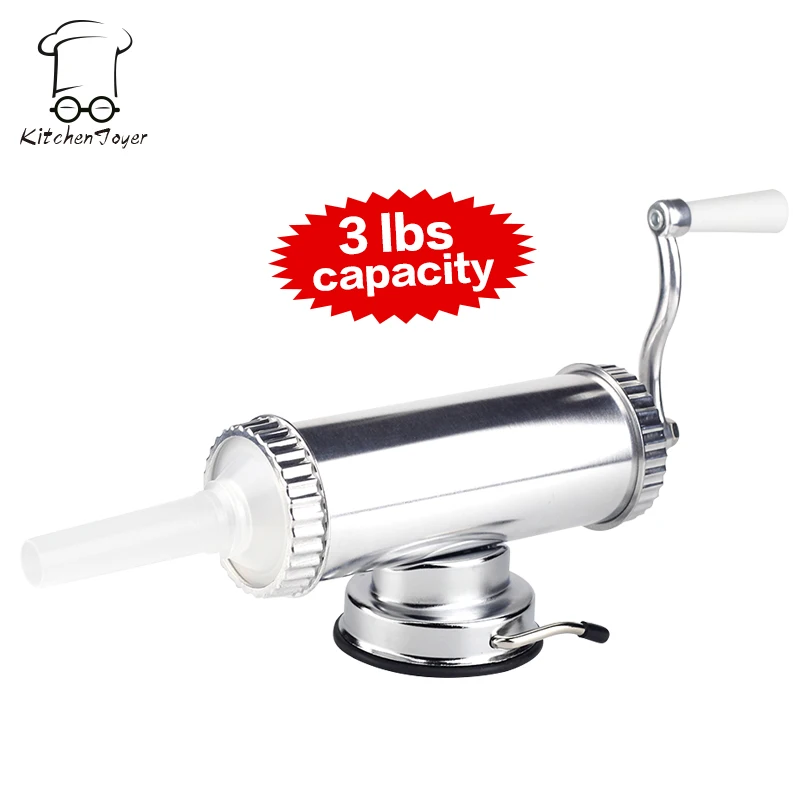  3 lbs Hand Operated Sausage Meat Stuffer With Suction Base Homemade Sausage Filling Machine Aluminum Manual Salami Maker 