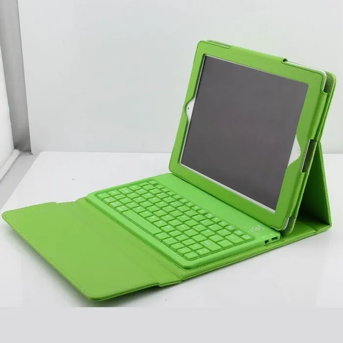 Free Shipping Green Wireless Bluetooth Keyboard Leather Case Stand 