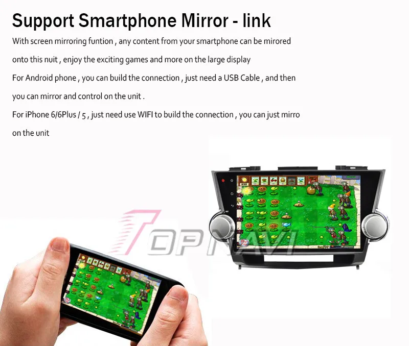 Topnavi 10," 4 ядра Android 6,0 Автомобильный мультимедийный для Highlander 2009 2010 2011 2012 2013 авто, без DVD