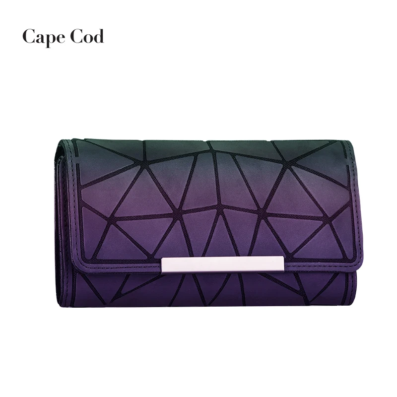

Women long clutch Luminous wallet Geometric Diamond lattice Three Folds wallets designer Noctilucent Large Capacity purse Hot PJ