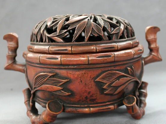 wholesale factory 9&quot Chinese Red Bronze Buddhist Bamboo Pole Leaf Statue Box Incense Burner Censer | Дом и сад