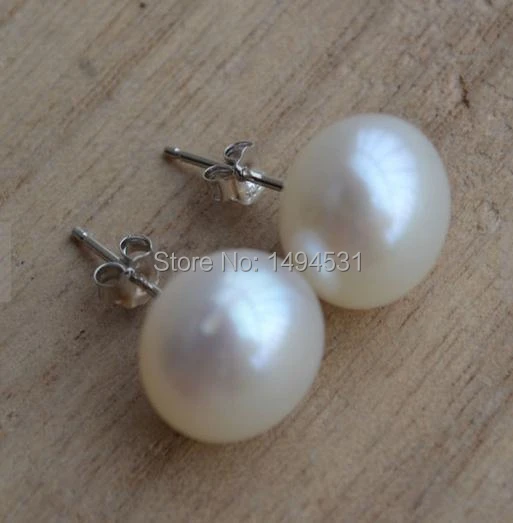 Classic Half-Round Pearl Earrings (13-14mm) - White Pearl