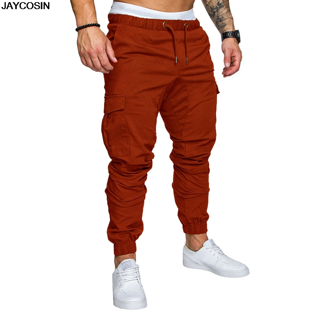 

KLV pants Men Sweatpants Slacks Casual Elastic Joggings Sport Solid Baggy Pockets Trousers hot for all season high quality 9701