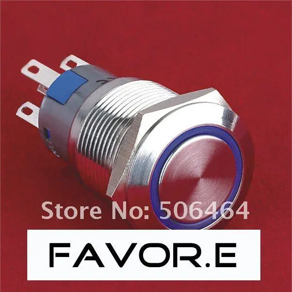 

* Stainless steel 19mm IP67 5A/250VAC ring illuminated 2NO 2NC Momentary LED metal Push Button Switch Flat round