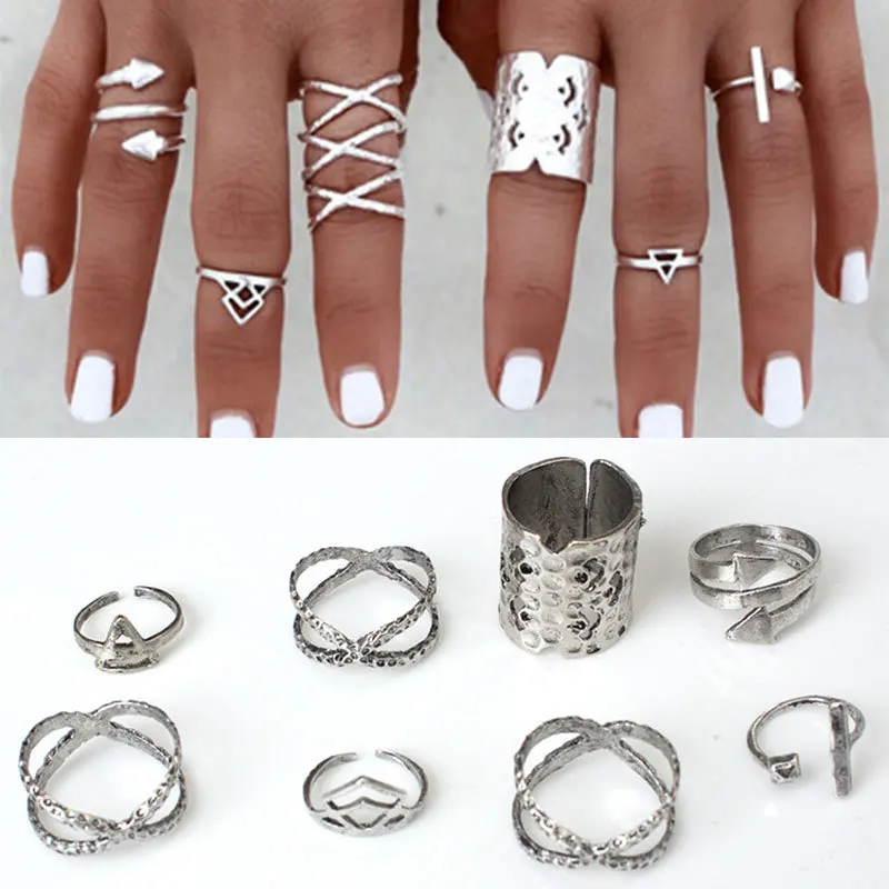 

1 Set Silver Columns Unique Adjustable Ring Set Punk Style Gold Color Knuckle Rings For Women Finger Knuckle Rings Ring Set