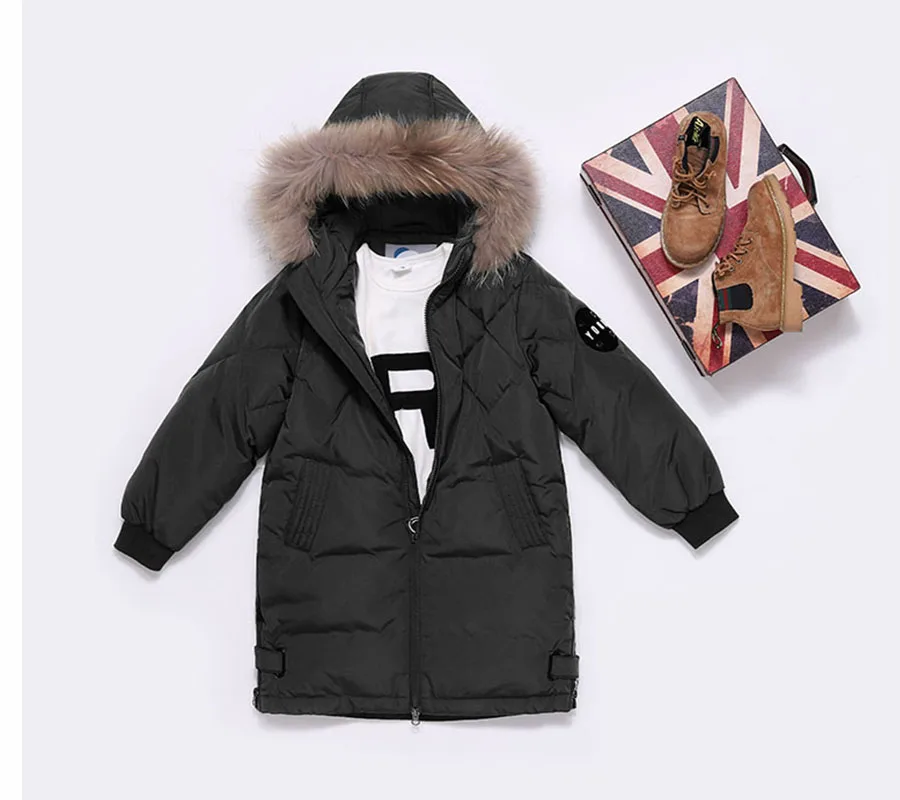 Bilemi/Легкая теплая водонепроницаемая зимняя куртка с тяжелым пухом для мальчиков - Цвет: Черный
