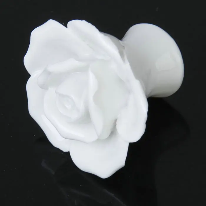 

White Rose Dresser Drawer Knobs Closet Pull Handles / Kitchen Cabinet Knobs Ceramic Hardware Flower Shaped Knobs Handmade