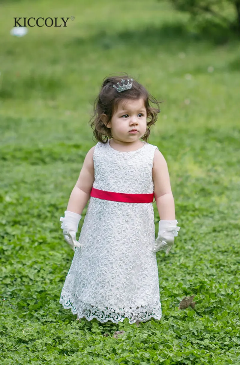 

New Fashion Big Girls Party Dresses With Flower Sash Beading Kids Wedding Dress Ankle-Length Children Clothing