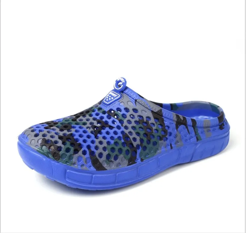 Удобные водостойкие Нескользящие туфли Sandalias Hombre желе летние модные мужские полые сандалии дышащие пляжные Тапочки - Цвет: Темно-синий