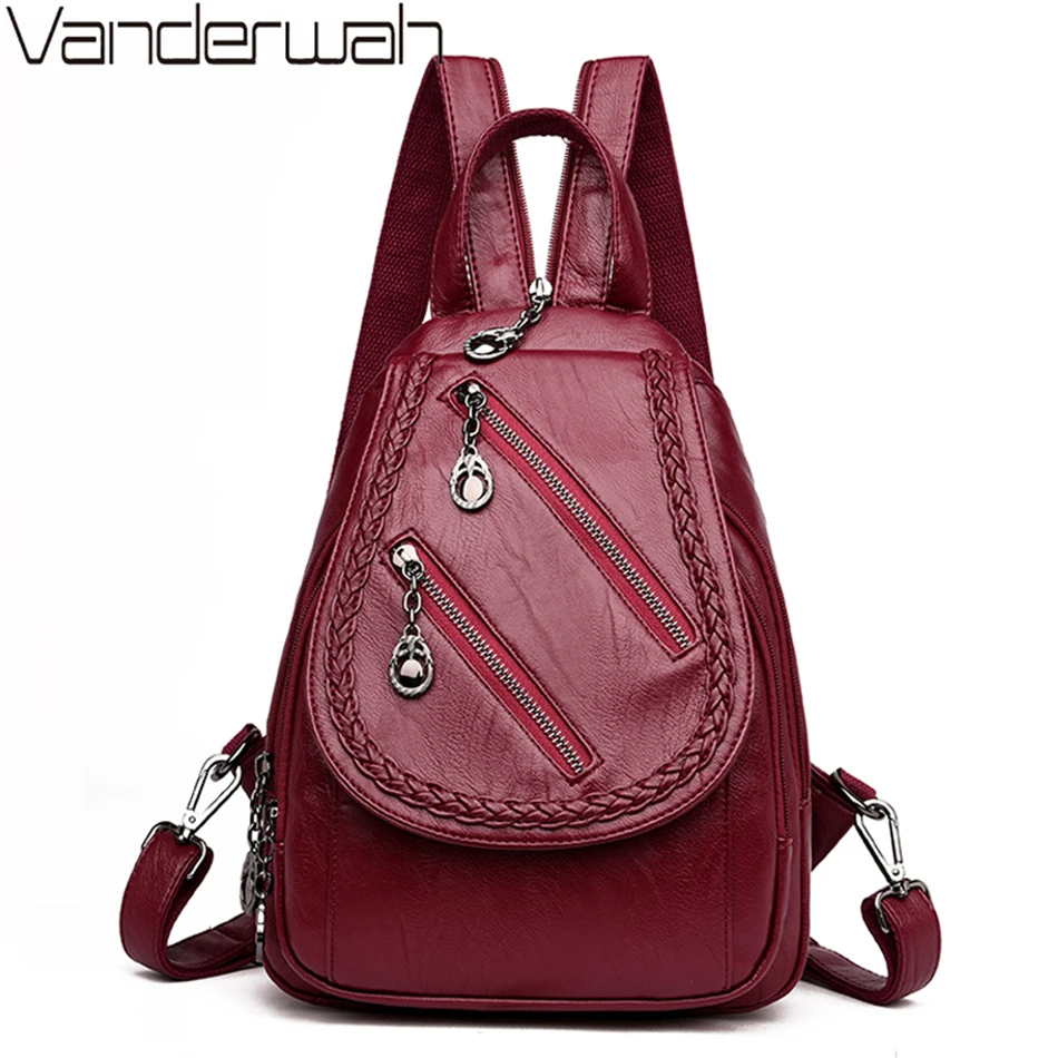 

Fashion Double Zipper Women Backpack PU Leather 3-in-1 Backpack Female School Shoulder Chest Bags for Teenage Girls Sac A Dos