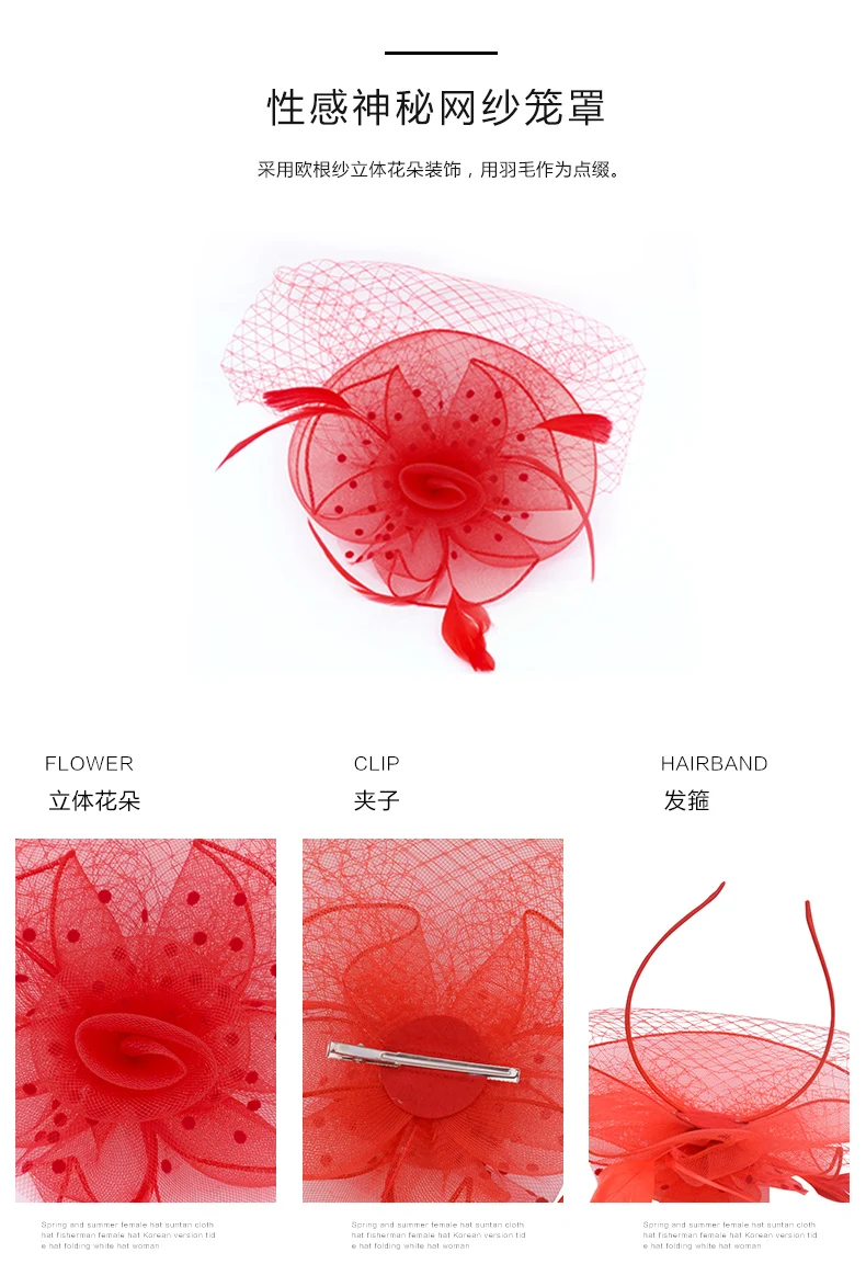 Girls Bridal Veil Wedding Hat Girls Dress Decoate Hat Fedoras Organza Hats Female Church Party Cap British Fashion Hat B-8747