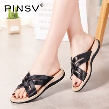 Open Toe Women Slippers Summer Leather Black Ladies Flat Slippers Shoes Women chaussons femme pantuflas mujer PINSV Open Toe Women Slippers Summer Leather Black Ladies Flat Slippers Shoes Women chaussons femme pantuflas mujer PINSV