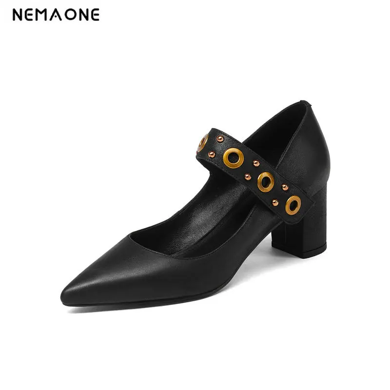 En Chaussures Mode Printemps Pointu Automne Bout Véritable Talons 2019 Noir Femme Cuir rouge Nemaone Femmes Pompes Élégant Hauts HPxwBn
