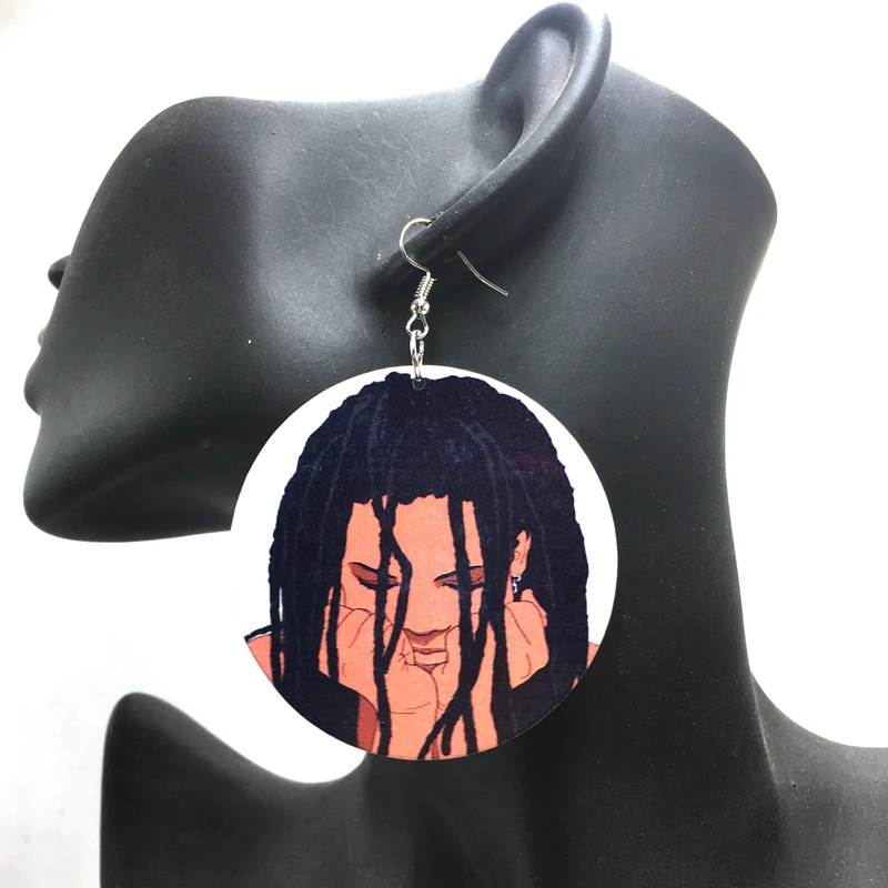 

Free Shipping!African Woman With Dreads Wooden Earrings
