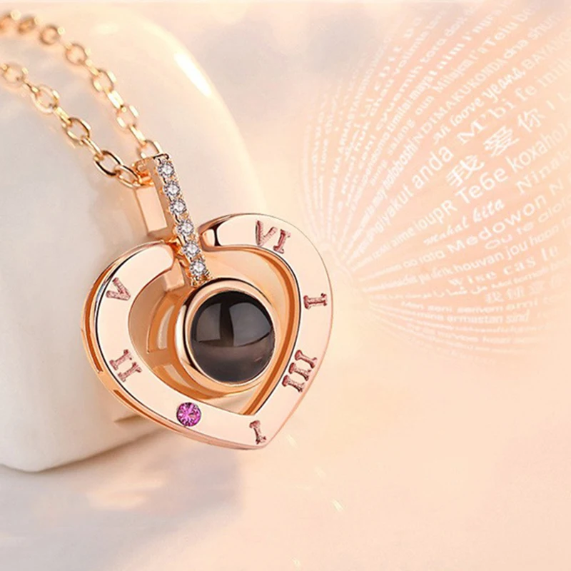 100 Languages Love Memory Wedding I Love You Projection Pendant Necklace Women 100 Languages Love Memory Wedding I Love You Projection Pendant Necklace Women