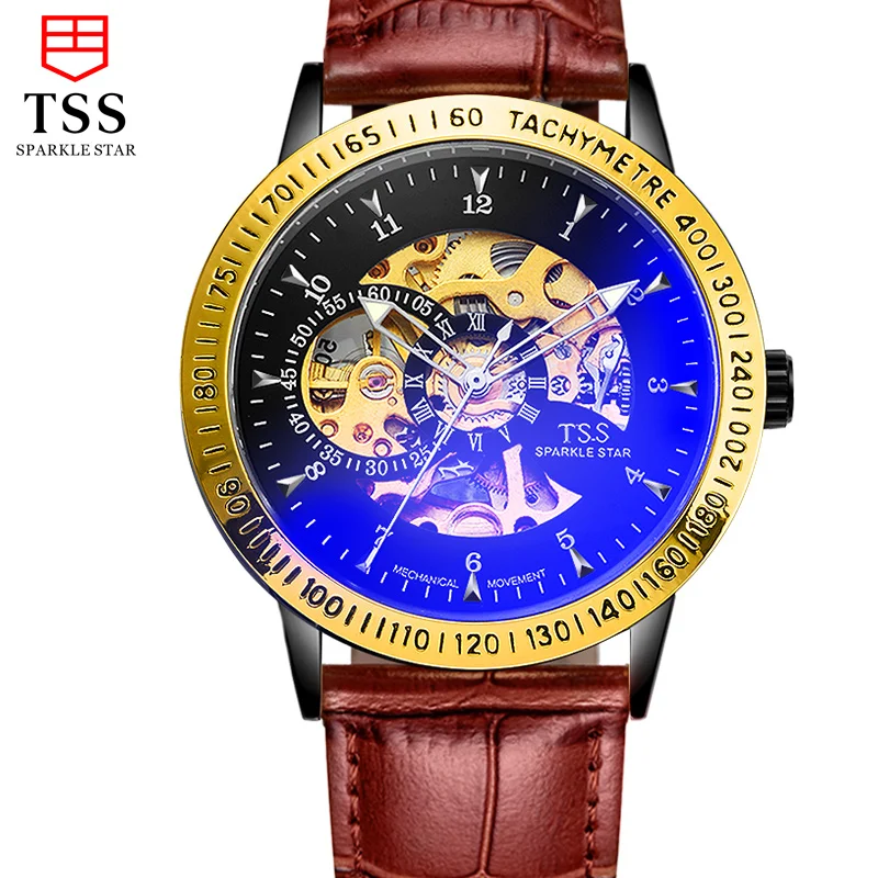 2016 TSS fashion Royal Design Black Gold Men Mechanical Watch Montre Homme Mens Watches Top Brand