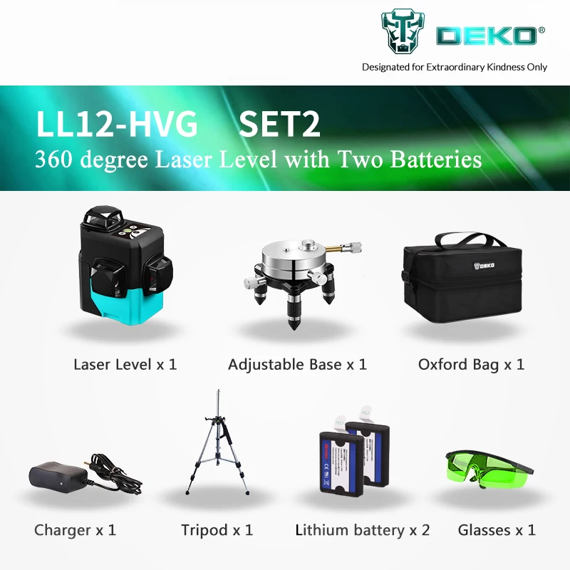 DEKO LL12-HVG 12 Lines Laser Level Self-Leveling 360 degrees Horizontal&Vertical Cross Super Powerful Laser Beam Line Green DEKO LL12-HVG 12 Lines Laser Level Self-Leveling 360 degrees Horizontal&Vertical Cross Super Powerful Laser Beam Line Green