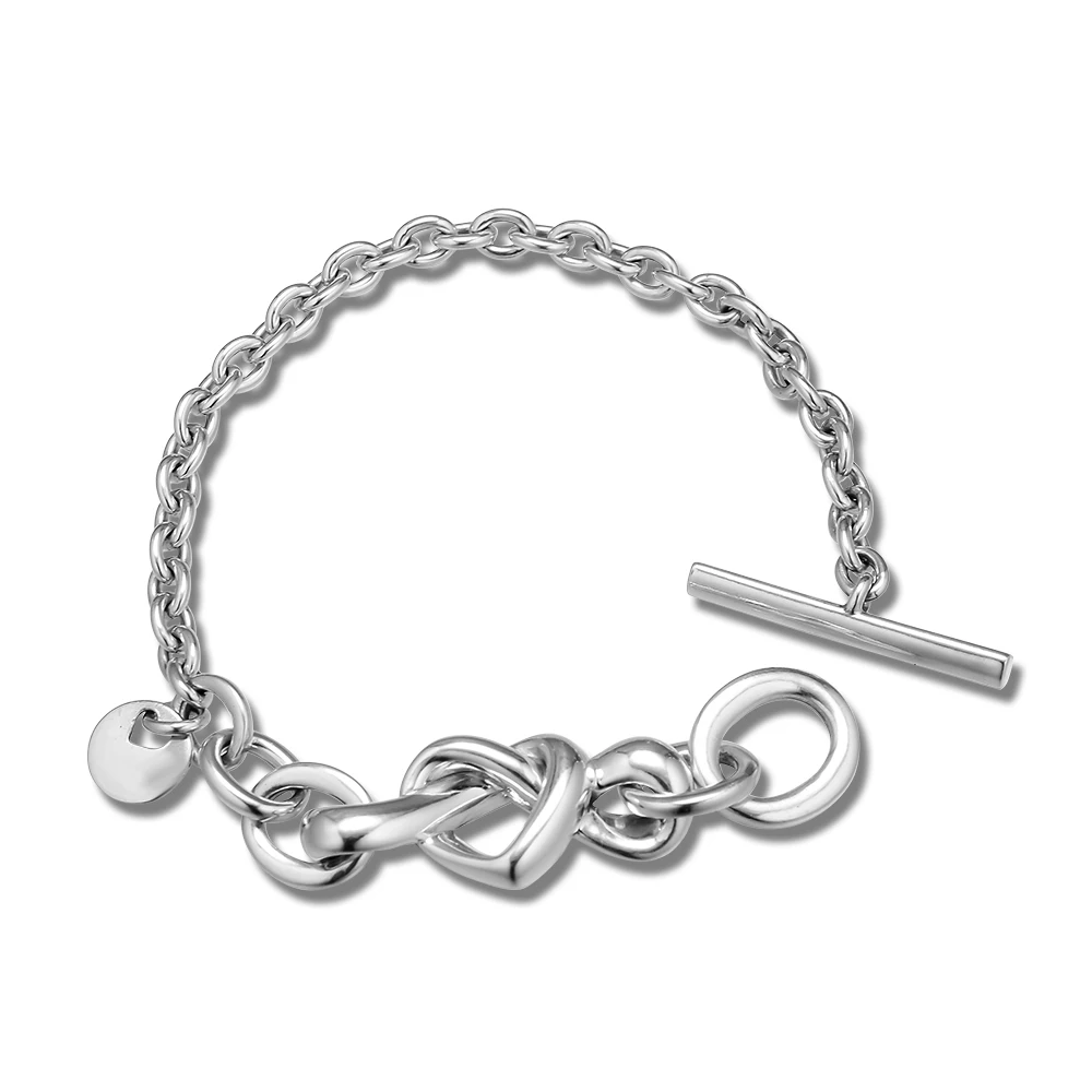

Original 925 Sterling Silver Knotted Heart Bracelet For Women Fits Charms Bracelet Mother's Day Gift